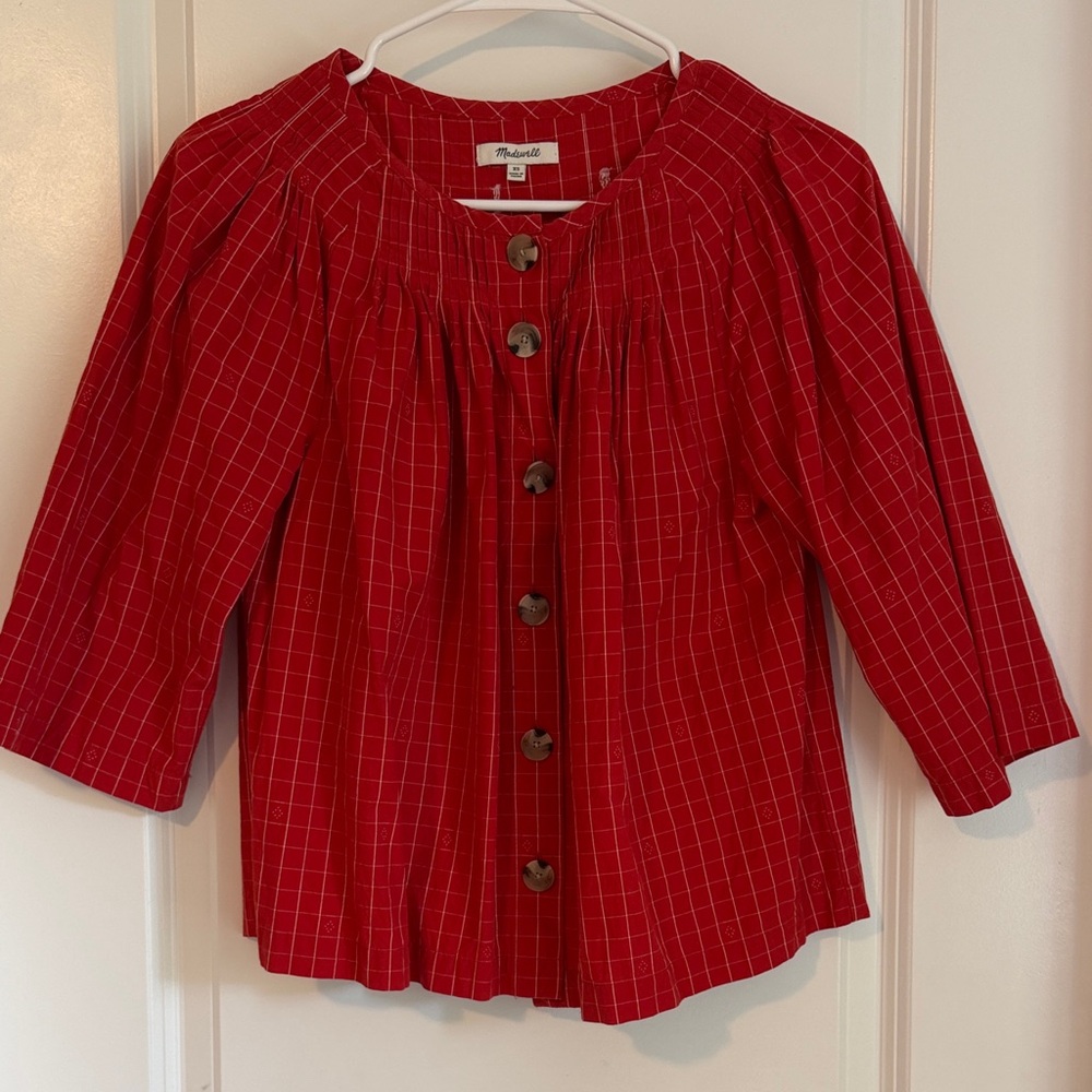 Madewell Red Windowpane Plaid Top